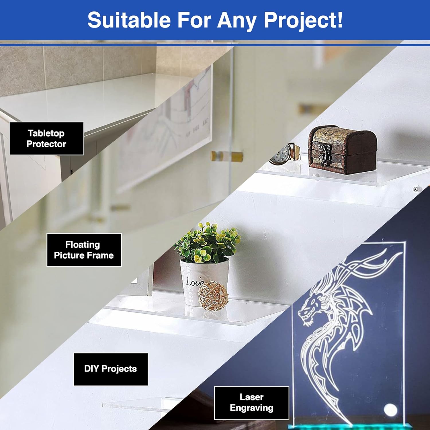 Clear Custom Cut to Size Plexiglass Sheets 1/4 Inch Thick - USA-Made Customized Acrylic Sheets for Replacement Glass Panels, DIY Projects, and More