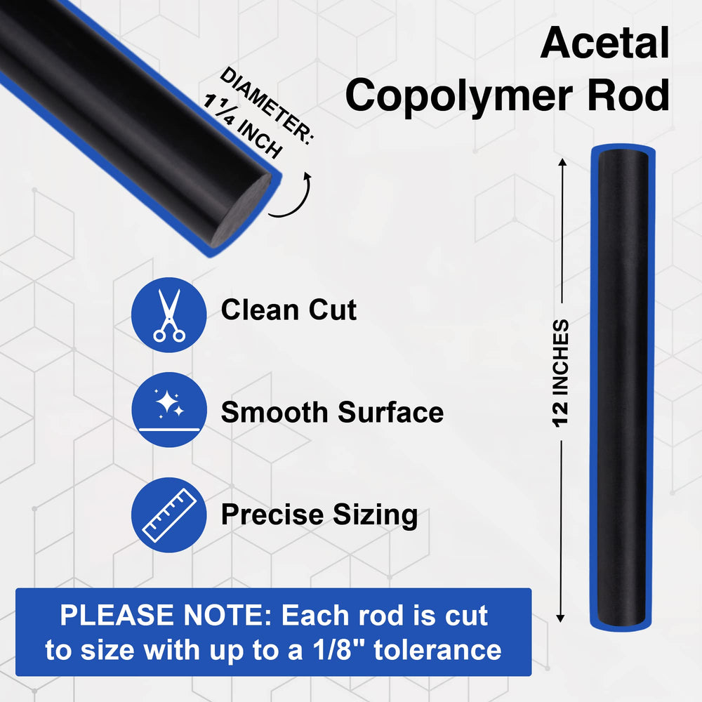 Duco Black Acetal Copolymer Rod - 1.25" Diameter X 12" Length Machinable Plastic