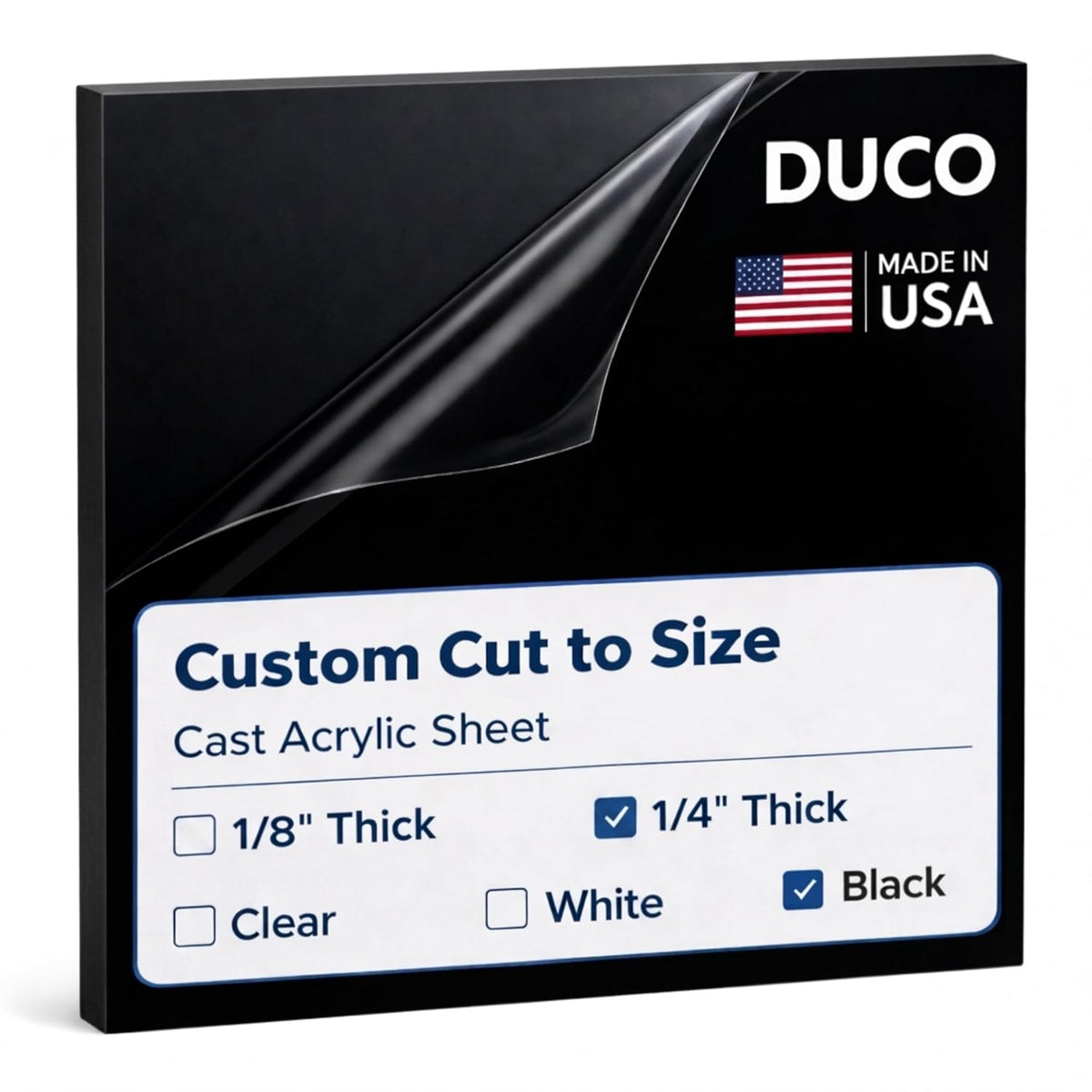 Black Custom Cut to Size Plexiglass Sheets 1/4 Inch Thick - USA-Made Customized Acrylic Sheets for Replacement Glass Panels, DIY Projects, and More