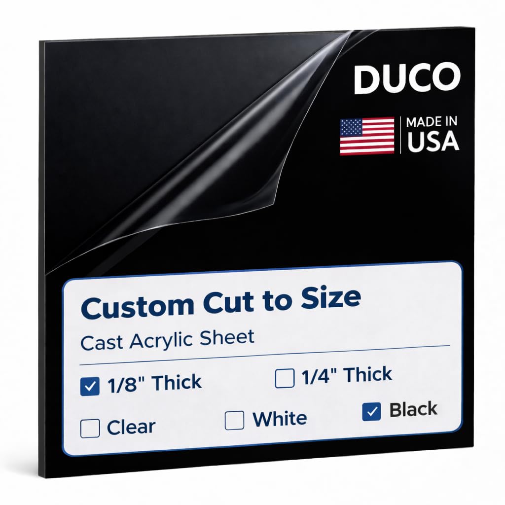 Black Custom Cut to Size Plexiglass Sheets 1/8 Inch Thick - USA-Made Customized Acrylic Sheets for Replacement Glass Panels, DIY Projects, and More