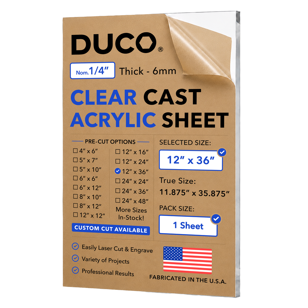 1/4in 12x36 Clear Cast Acrylic Sheet