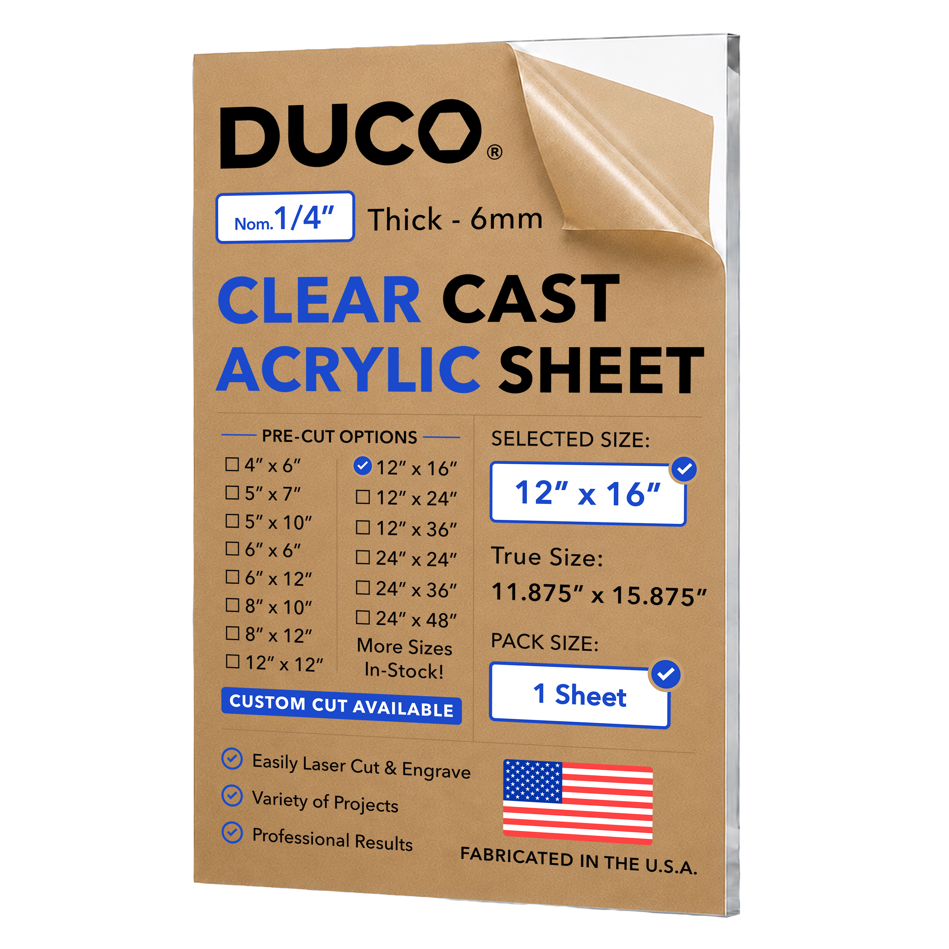 1/4in 12x16 Clear Cast Acrylic Sheet