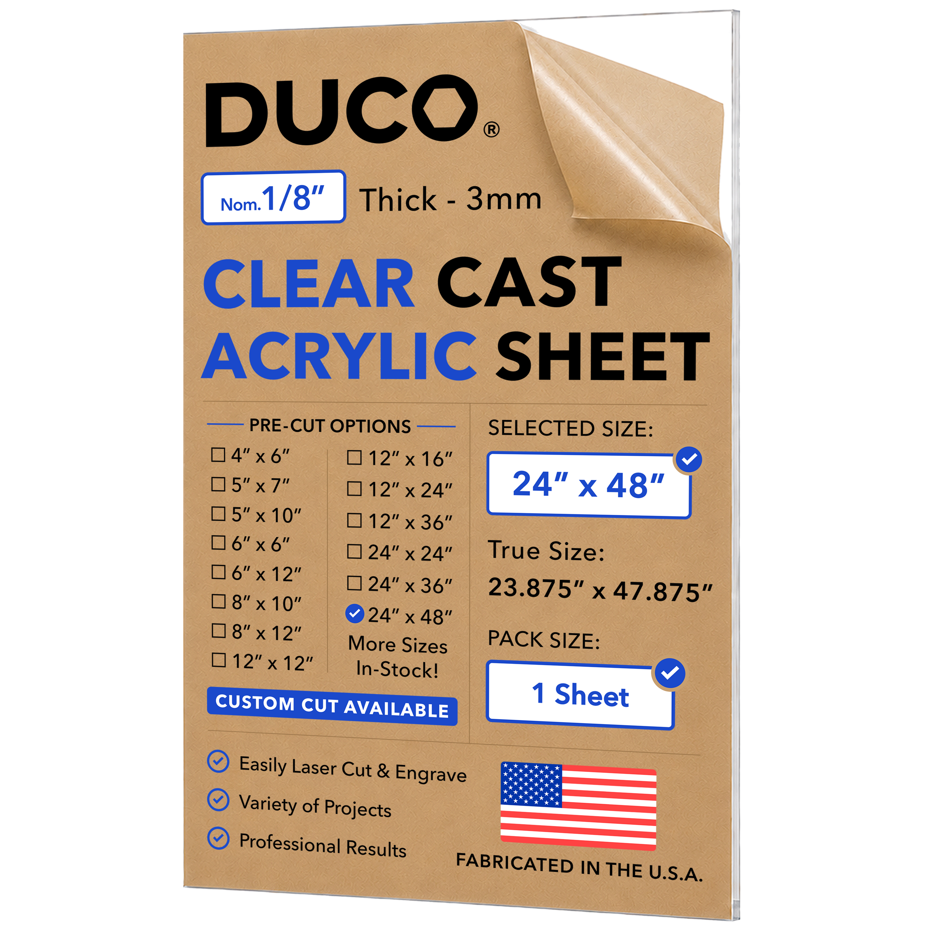 1/8in 24x48 Clear Cast Acrylic Sheet