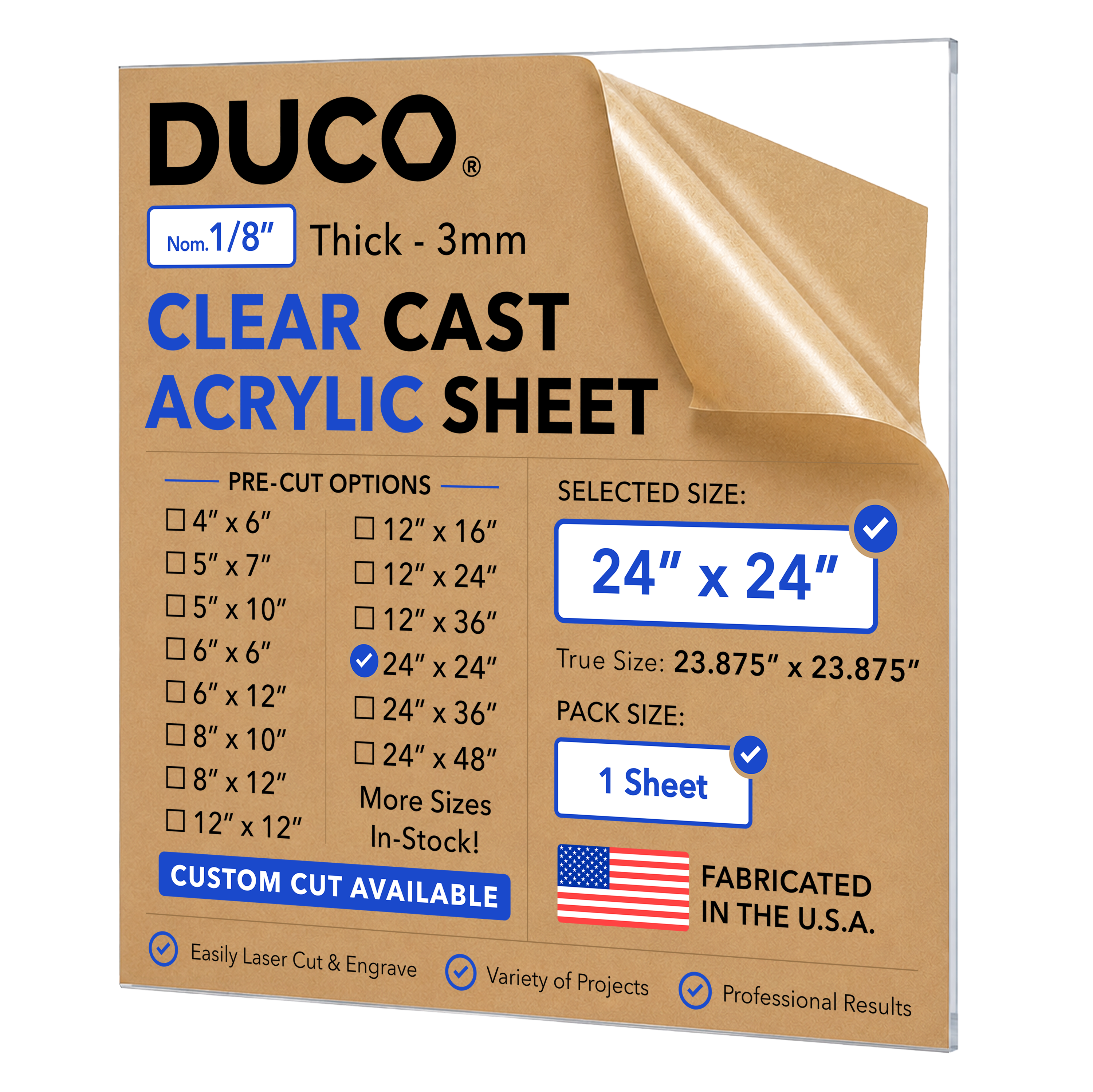 1/8in 24x24 Clear Cast Acrylic Sheet
