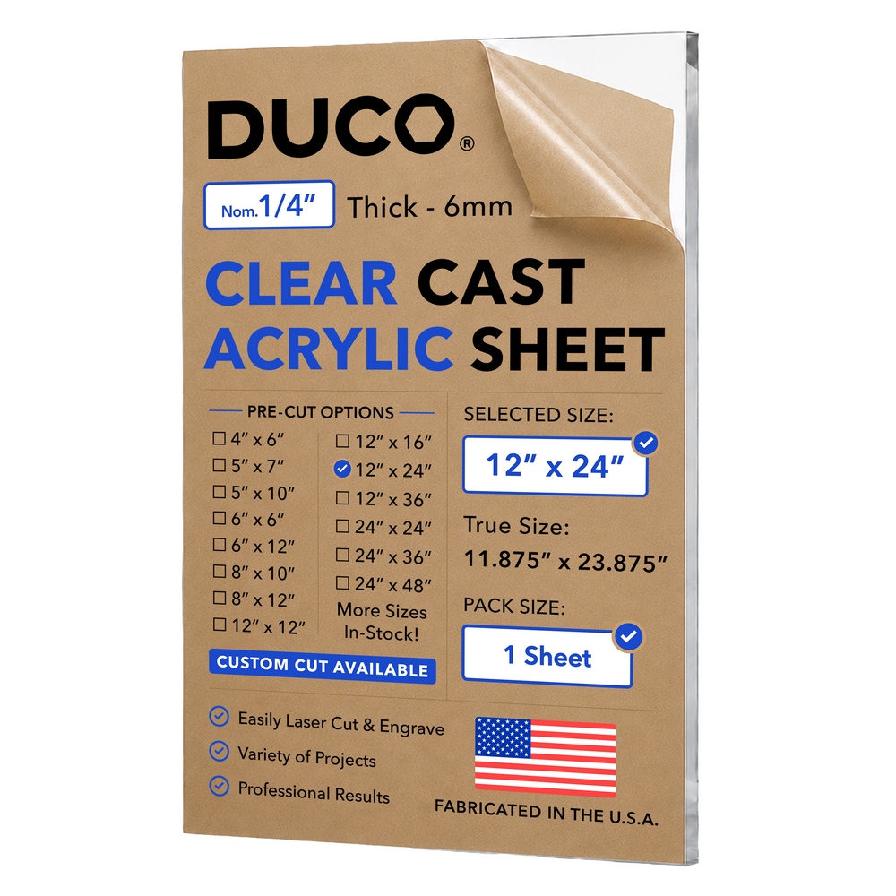 1/4in 12x24 Clear Cast Acrylic Sheet