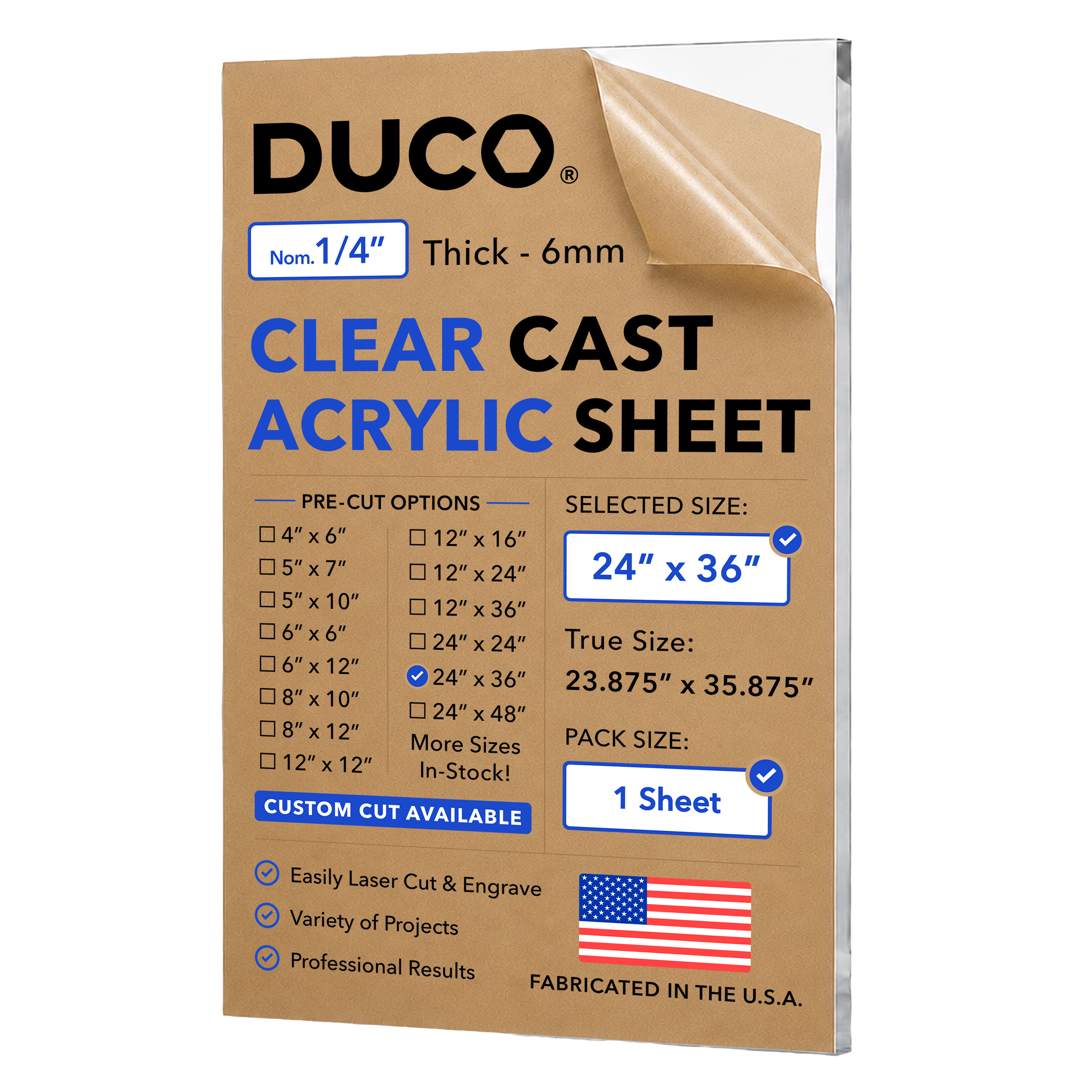 1/4in 24x36 Clear Cast Acrylic Sheet