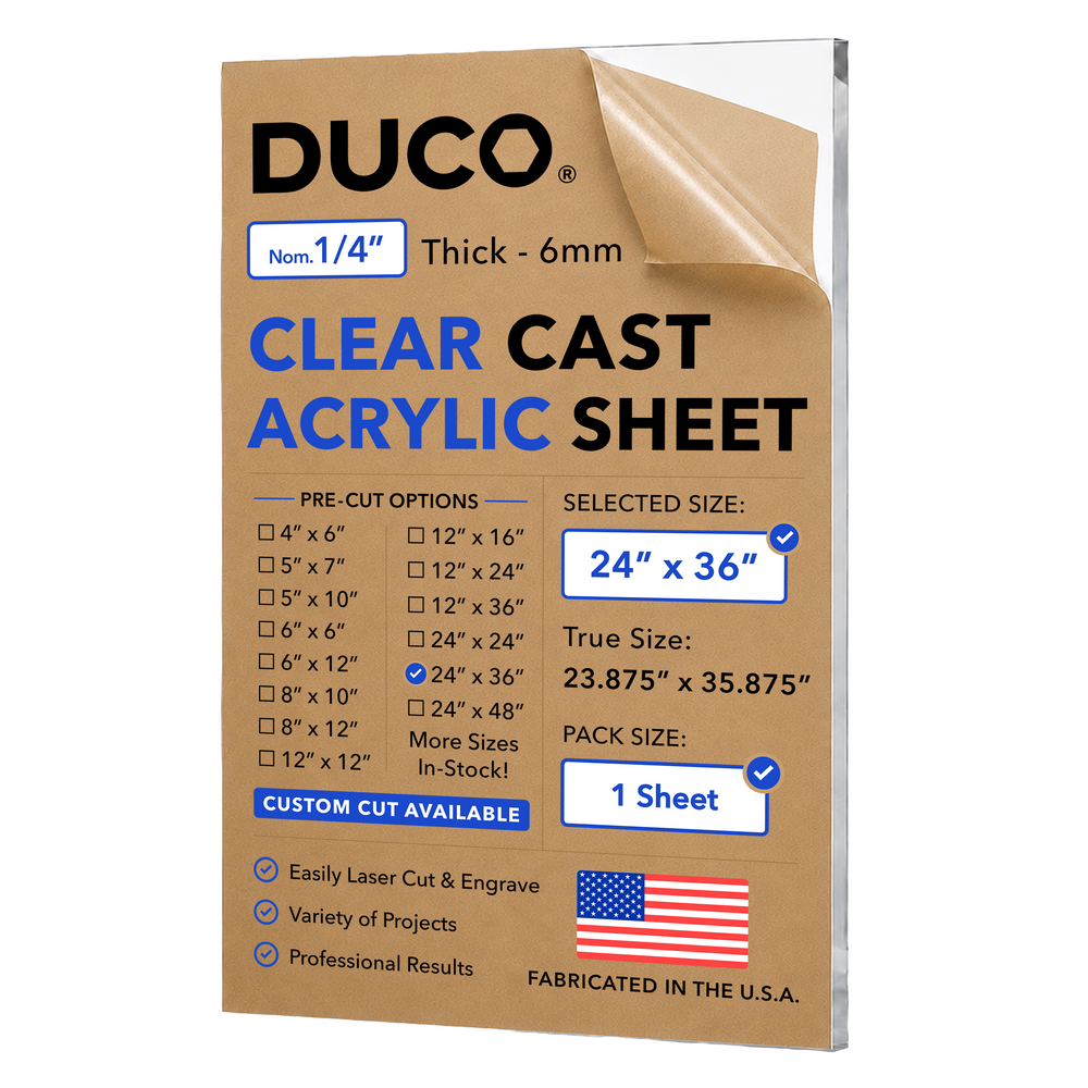 1/4in 24x36 Clear Cast Acrylic Sheet
