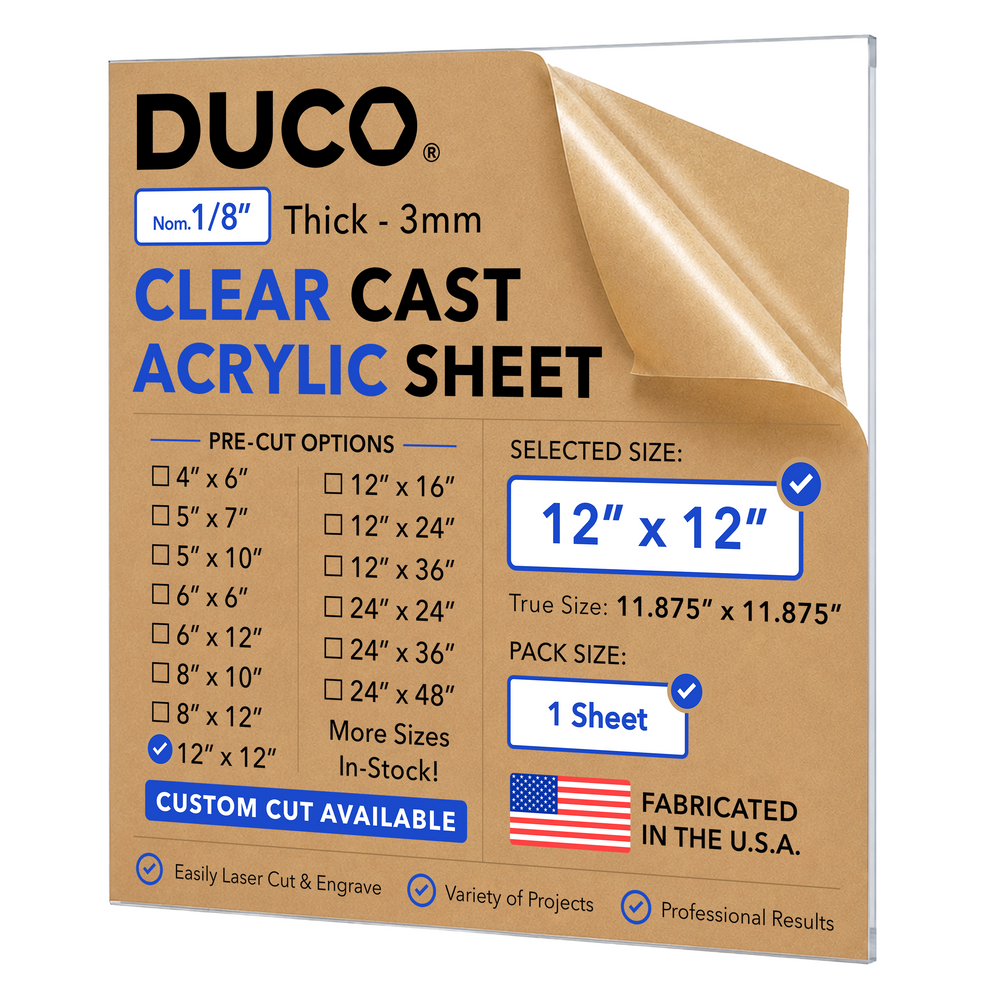 1/8in 12x12 Clear Cast Acrylic Sheet