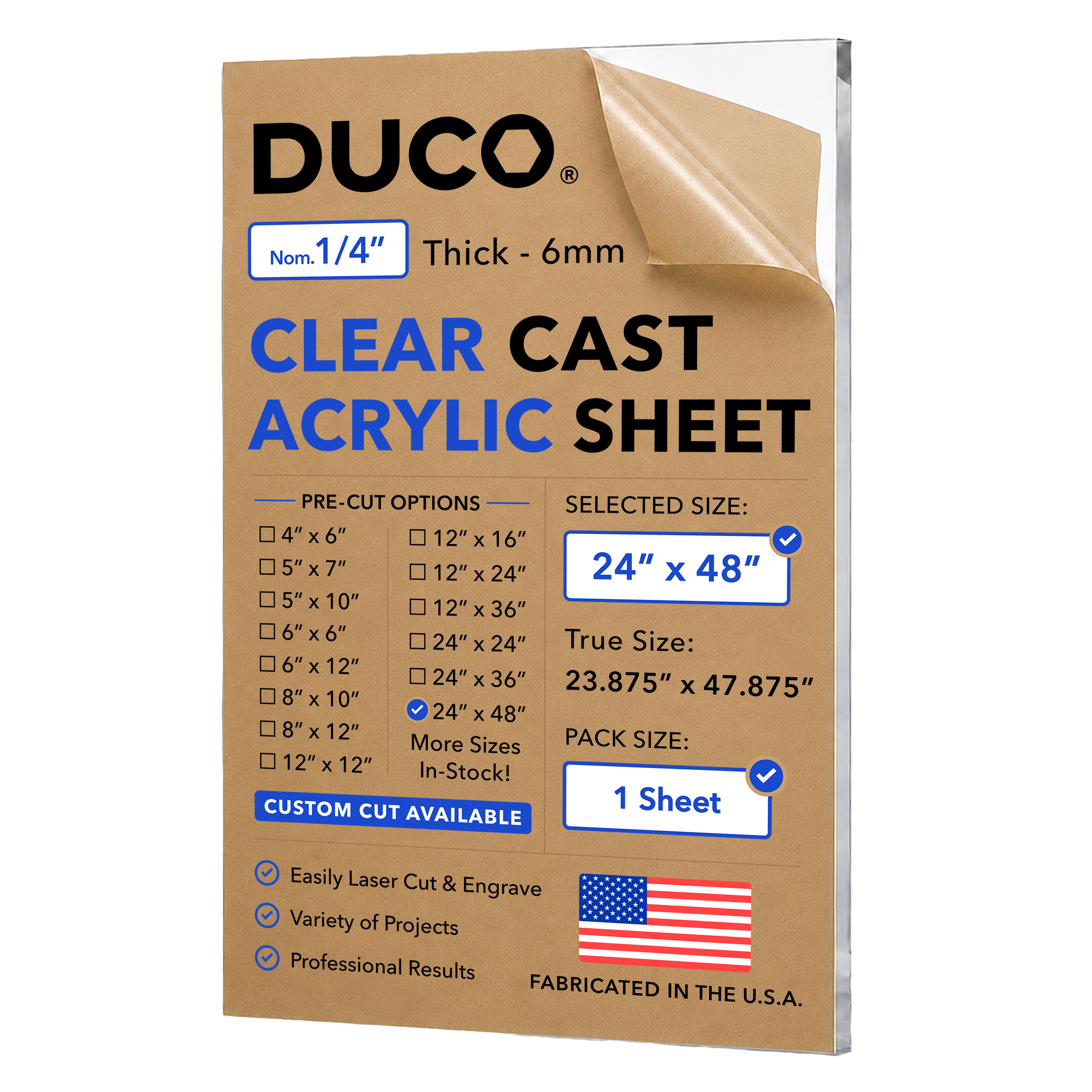 1/4in 24x48 Clear Cast Acrylic Sheet