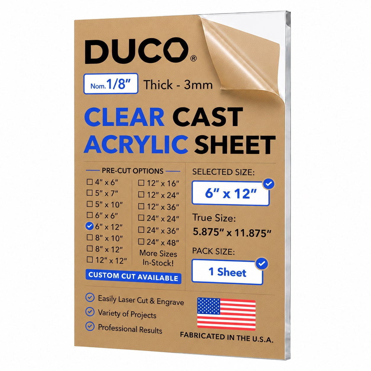 Clear cast acrylic sheet 1/8" 6" x 12"