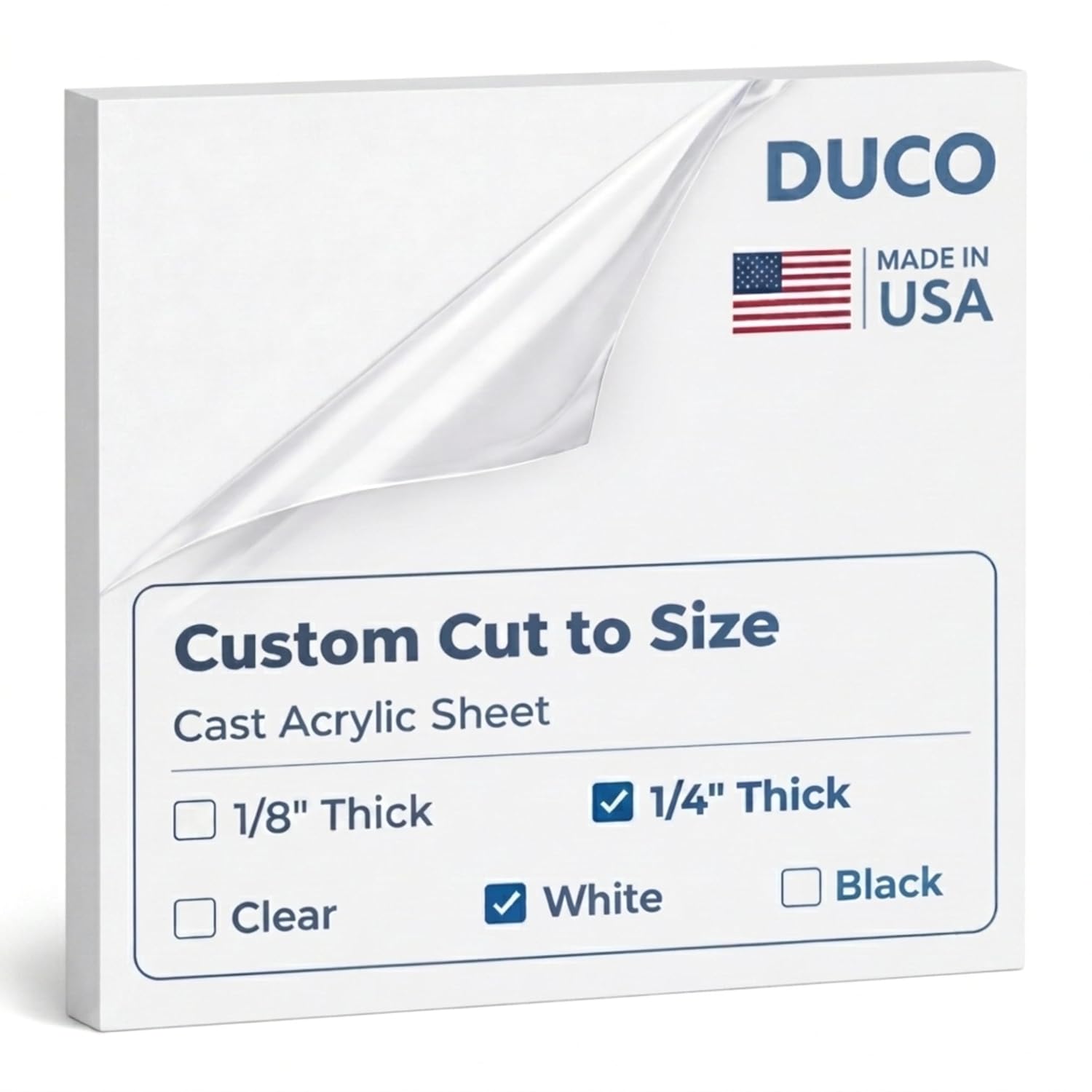 White Custom Cut to Size Plexiglass Sheets 1/4 Inch Thick - USA-Made Customized Acrylic Sheets for Replacement Glass Panels, DIY Projects, and More