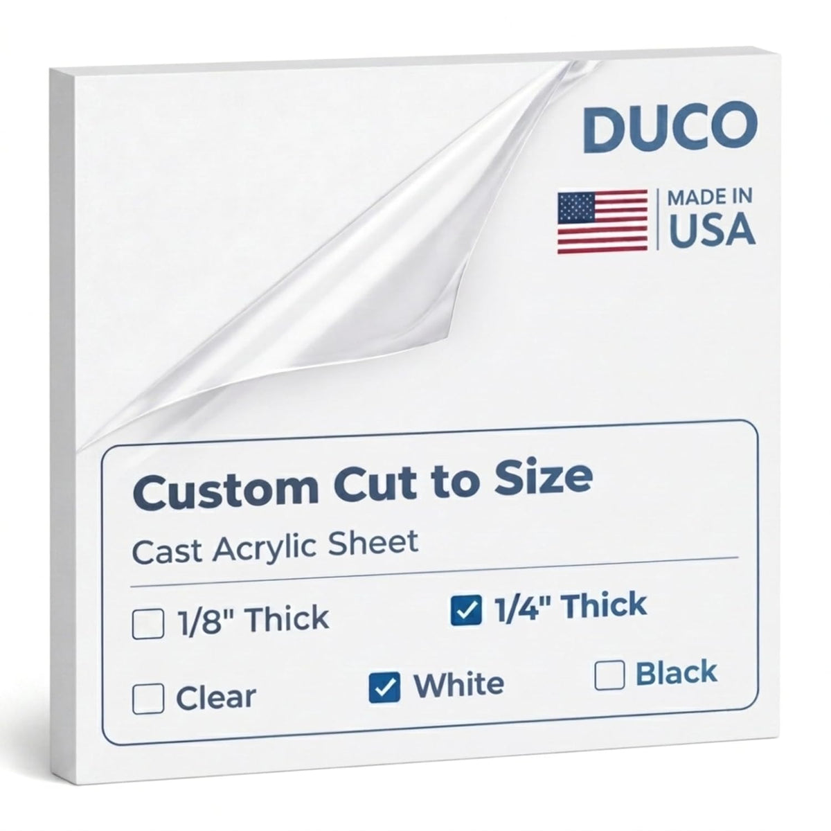 White Custom Cut to Size Plexiglass Sheets 1/4 Inch Thick - USA-Made Customized Acrylic Sheets for Replacement Glass Panels, DIY Projects, and More