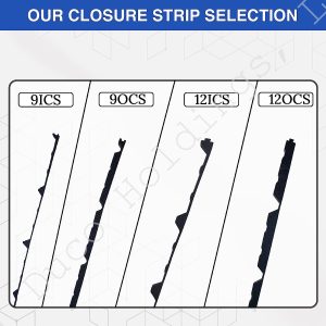 Photo showing available R metal roof panel closure strip selection